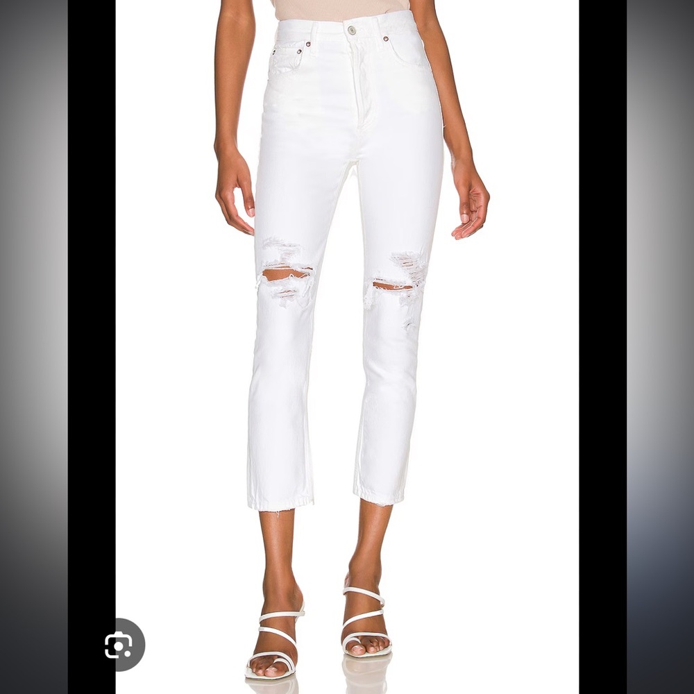Agolde Riley HighRise Distressed Tapered Jeans white